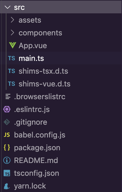 Photo of the files of vue typescript generated